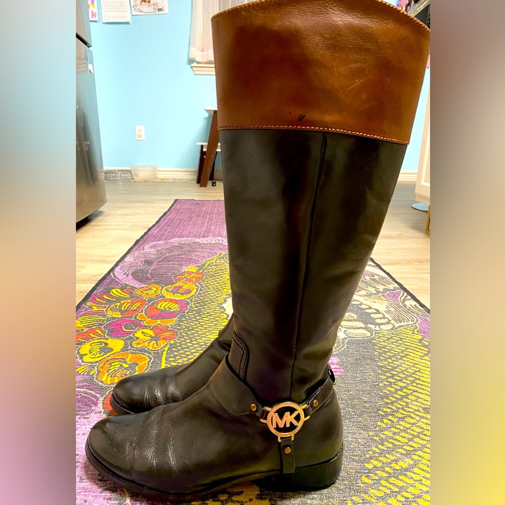 Michael Kors Black and Tan Leather Riding Boots